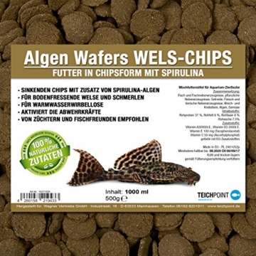 Algen-Wafers Wels-Chips (Hauptfutter für alle pflanzenfressenden Bodenfische und scheuen Zierfische in Waferform) - Welsfutter im 1 Liter Beutel - 1