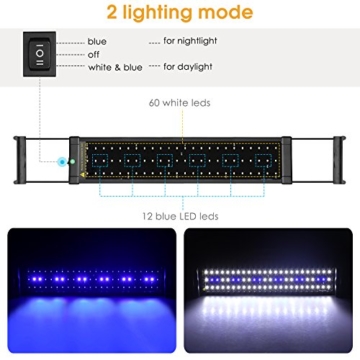 Aquarium LED Beleuchtung, Aquariumbeleuchtung Lampe Weiß Blau Licht 11W mit Verstellbarer Halterung für 50cm-70cm Aquarium - 4