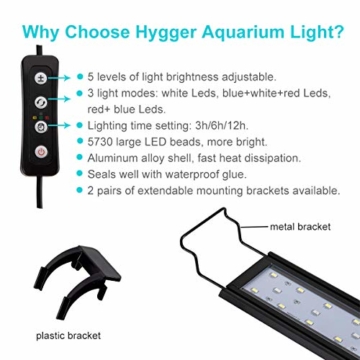 Hygger 9W Aquarium LED Beleuchtung, Aquarium LED Lampe mit Timer, dimmbare, LED Aquarium Licht mit Verstellbarer Halterung für 28cm-48cm Aquarium Fisch Tank Fisch Pflanze(Weiß & Blau & Rot Licht) - 2