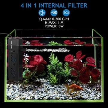 NO.17 Aquarium Internal Filter 8W, Einstellbarer Aquarium innenfilter mit 800L/H Wasserpumpe für 150-300L Aquarium - 4