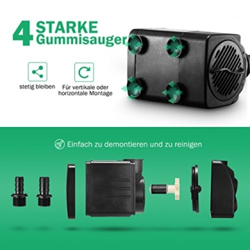 OMORC Aquariumpumpe 1500L/H, Teichpumpe Mini Wasserpumpe widersteht trockenes Brennen(48Std), kleine Tauchpumpe für Aquarium, Teich, Brunnen, Garten Keine Geräusch, Kabel 1,4m + 2 Düsen - 3
