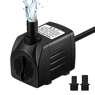OMORC Aquariumpumpe 1500L/H, Teichpumpe Mini Wasserpumpe widersteht trockenes Brennen(48Std), kleine Tauchpumpe für Aquarium, Teich, Brunnen, Garten Keine Geräusch, Kabel 1,4m + 2 Düsen - 1