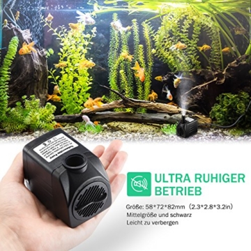 OMORC Aquariumpumpe 1500L/H, Teichpumpe Mini Wasserpumpe widersteht trockenes Brennen(48Std), kleine Tauchpumpe für Aquarium, Teich, Brunnen, Garten Keine Geräusch, Kabel 1,4m + 2 Düsen - 6