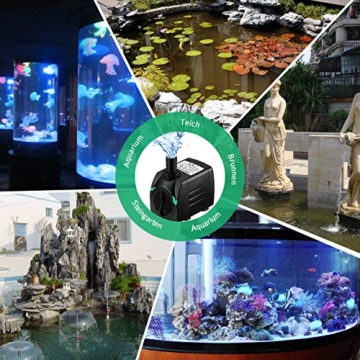 OMORC Aquariumpumpe 1500L/H, Teichpumpe Mini Wasserpumpe widersteht trockenes Brennen(48Std), kleine Tauchpumpe für Aquarium, Teich, Brunnen, Garten Keine Geräusch, Kabel 1,4m + 2 Düsen - 7