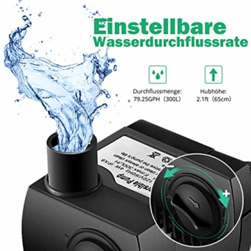 OMORC Aquariumpumpe, Teichpumpe Mini Wasserpumpe widersteht trockenes Brennen(48Std), kleine Tauchpumpe für Aquarium, Teich, Brunnen, Garten Keine Geräusch, Kabel 1,4m + 2 Düsen 300L/H - 2