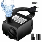 OMORC Aquariumpumpe, Teichpumpe Mini Wasserpumpe widersteht trockenes Brennen(48Std), kleine Tauchpumpe für Aquarium, Teich, Brunnen, Garten Keine Geräusch, Kabel 1,4m + 2 Düsen 300L/H - 1