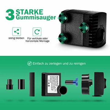 OMORC Aquariumpumpe, Teichpumpe Mini Wasserpumpe widersteht trockenes Brennen(48Std), kleine Tauchpumpe für Aquarium, Teich, Brunnen, Garten Keine Geräusch, Kabel 1,4m + 2 Düsen 300L/H - 3