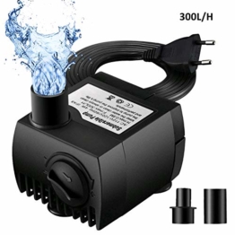 OMORC Aquariumpumpe, Teichpumpe Mini Wasserpumpe widersteht trockenes Brennen(48Std), kleine Tauchpumpe für Aquarium, Teich, Brunnen, Garten Keine Geräusch, Kabel 1,4m + 2 Düsen 300L/H - 1