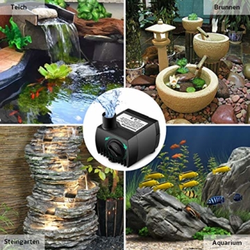 OMORC Aquariumpumpe, Teichpumpe Mini Wasserpumpe widersteht trockenes Brennen(48Std), kleine Tauchpumpe für Aquarium, Teich, Brunnen, Garten Keine Geräusch, Kabel 1,4m + 2 Düsen 300L/H - 7