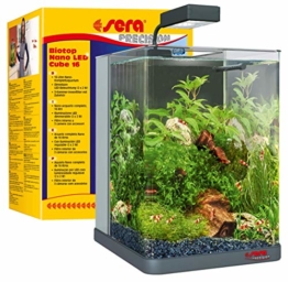 sera Biotop Nano LED Cube 16l ein Aquarium Komplettset - Plug & Play - aus gebogenem Glas mit LED Beleuchtung & großem 3-Kammer Innenfilter für Garnelen, Krebse und Kampffisch Maße (BxHxT) 22x30x25cm - 1
