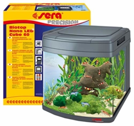 sera Biotop Nano LED Cube 60 ein 60l Süßwasser Aquarium Komplettset - Plug & Play - mit LED Beleuchtung, Regelheizer und großem 4-Kammer Innenfilter, gebogenes Glas, Maße (BxHxT) 40 x 47 x 46 cm - 1