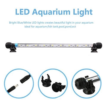 SolarNovo 18-112cm LED Aquarium-Licht Unterwasser BeleuchtungAufsatzleuchte Abdeckung Wasserdicht Lampe Stecker EU für Fisch Tank mit Fernbedienung RGB Farbwechsel (1.8 * 112cm, Weiß & Blau) - 5
