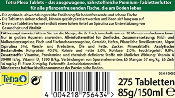 Tetra Pleco Tablets (Grünfutter-Tabletten mit einem hohen Anteil an Spirulina-Algen, Hauptfutter für alle pflanzenfressenden Bodenfische und scheuen Zierfische), 275 Tabletten Dose - 5