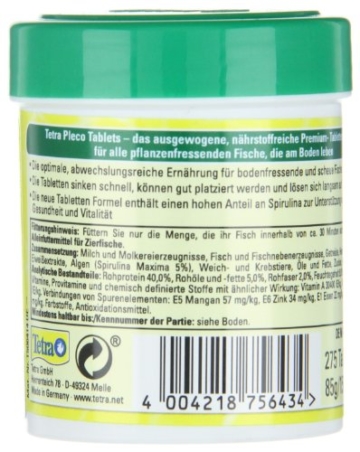 Tetra Pleco Tablets (Grünfutter-Tabletten mit einem hohen Anteil an Spirulina-Algen, Hauptfutter für alle pflanzenfressenden Bodenfische und scheuen Zierfische), 275 Tabletten Dose - 6
