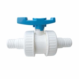 alfa-pool Kugelhahn PVC Weiss Anschluss 2 Schlauchtüllen reduziert 38mm und 32mm für Schwimm- und Teichanlagen - 1
