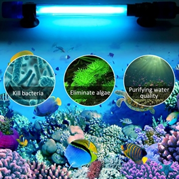 LEDGLE 7W UV-Aquarium-Sterilisator, UVlampen-versenkbares wasserdichtes Algen-Zerstörungs-Licht für die Reinigung von Wasser-Aquarien, Pools, Fishbowl - 7
