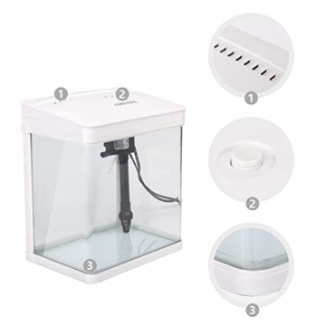 Nobleza - Nano-Fischtank Aquarium mit LED-Leuchten & Filtersystem, Tropische Aquarien, 7L/14L, Schwarz/Weiß (14 Liter-Volumen, Weiß) - 6