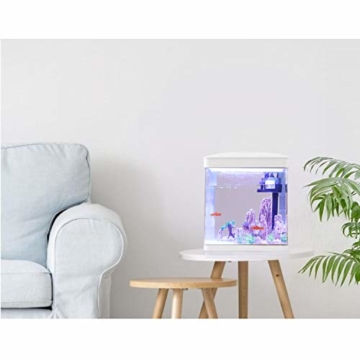 Nobleza - Nano-Fischtank Aquarium mit LED-Leuchten & Filtersystem, Tropische Aquarien, 7L/14L, Schwarz/Weiß (14 Liter-Volumen, Weiß) - 7