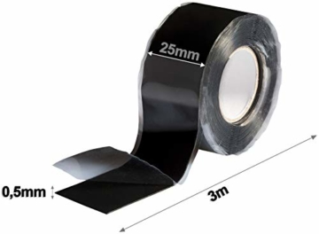 Poppstar 1x 3m selbstverschweißendes Silikonband, Silikon Tape Reparaturband, Isolierband und Dichtungsband (Wasser, Luft), 25mm breit, schwarz - 2