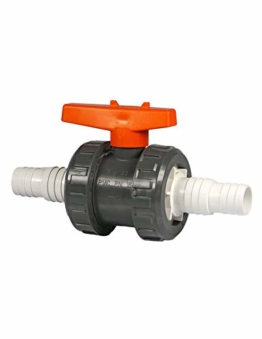 Praher | Peraqua Kugelhahn PVC, Ø 32/ Ø 38 Schlauchanschluss Weiss (Überwurfmutter abschraubbar) - 1