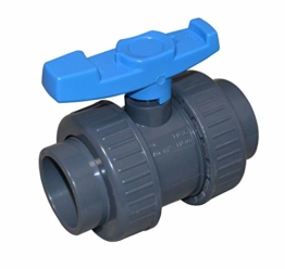 SPIRATO 50mm PVC Kugelhahn mit beidseitigem Überwurf, 50 mm Klebemuffe, grau - 1