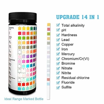 Wonderfulrita Trinkwasserteststreifen Upgrade 14-in-1 Wasser- Und Leitungswasserqualitätstest Einfacher Und Schneller Härtetest PH Bromnitrat Etc1 Packung (100 Stück) - 1