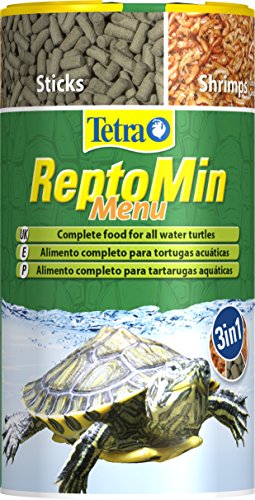 Tetra ReptoMin Menu Hauptfuttermix (in drei verschiedenen Formen, schwimmfähige Futtersticks für Wasserschildkröten mit Pellets, Krill und Shrimps), 1er Pack (1 x 250 ml Dose) - 1