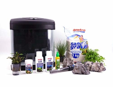 Nano Aquarium Set XCube Komplettset schwarz Cube | 26 Liter Becken inkl. Deko, Pflanzen, LED und Mondlicht | Für Anfänger geeignet - 1