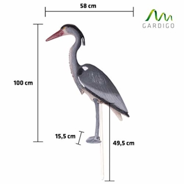 Gardigo Reiher Figur | Gartenfigur zur Reiher Abwehr, mit Erdspieß für sicheren Halt | Schutz gegen Fischreiher - 6