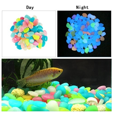 ZoomSky 200 stücke Bunt Leuchtsteine, Dunkeln leuchtende Kieselsteine Leuchtkiesel Floureszierende Pebble Steine für Halloween Aquarium Garten Flur Kinderzimmer Dekoration - 2