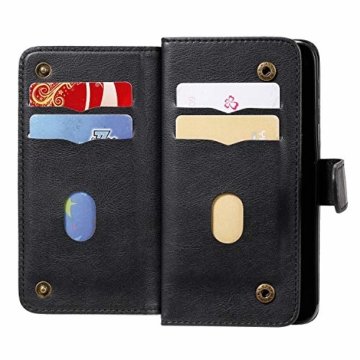 SevenPanda Für SM-A10E Hülle, Samsung Galaxy A10e 10 Kartensteckplätze - ID Steckplatz, Multifunktionale Brieftaschenhülle Folio PU Ledertasche Hülle mit Magnethülle - Schwarz - 3