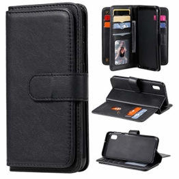 SevenPanda Für SM-A10E Hülle, Samsung Galaxy A10e 10 Kartensteckplätze - ID Steckplatz, Multifunktionale Brieftaschenhülle Folio PU Ledertasche Hülle mit Magnethülle - Schwarz - 1