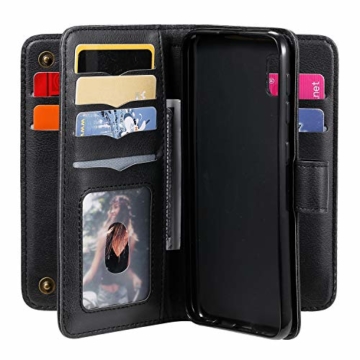 SevenPanda Für SM-A10E Hülle, Samsung Galaxy A10e 10 Kartensteckplätze - ID Steckplatz, Multifunktionale Brieftaschenhülle Folio PU Ledertasche Hülle mit Magnethülle - Schwarz - 6