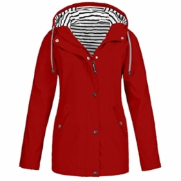 Deloito Damen Übergröße Regenjacke Draussen Reisejacken Bergsteigen Sport Windbreaker Wasserdichter Regenmantel mit Kapuze Winddicht Mäntel (Rot,Medium) - 1