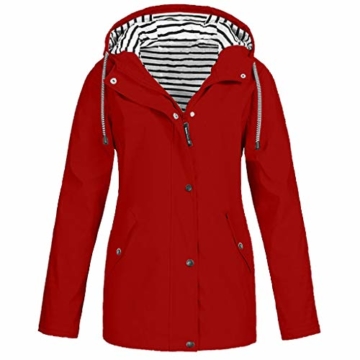 Deloito Damen Übergröße Regenjacke Draussen Reisejacken Bergsteigen Sport Windbreaker Wasserdichter Regenmantel mit Kapuze Winddicht Mäntel (Rot,Medium) - 1