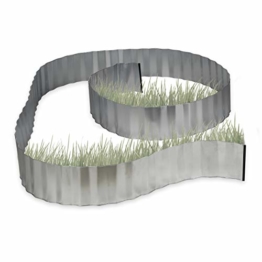 Relaxdays Rasenkante verzinkt, Beetumrandung Metall, Beeteinfassung als Wurzelsperre, 5 m x 16 cm, flexibel, silber, grau - 1