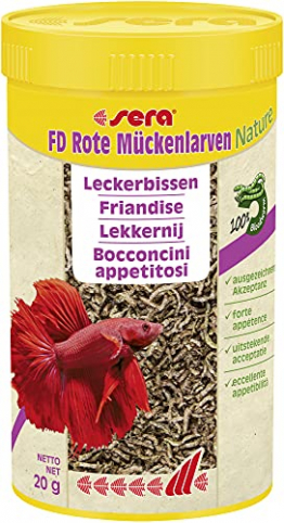 sera FD Rote Mückenlarven Nature 250 ml - Der Leckerbissen für Jungfische und Feinschmecker - Fischfutter fürs Aquarium mit sehr hoher Verwertbarkeit, somit weniger Algen - 1