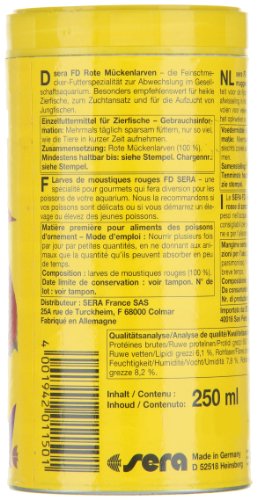 sera FD Rote Mückenlarven Nature 250 ml - Der Leckerbissen für Jungfische und Feinschmecker - Fischfutter fürs Aquarium mit sehr hoher Verwertbarkeit, somit weniger Algen - 6