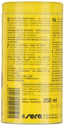 sera FD Rote Mückenlarven Nature 250 ml - Der Leckerbissen für Jungfische und Feinschmecker - Fischfutter fürs Aquarium mit sehr hoher Verwertbarkeit, somit weniger Algen - 8