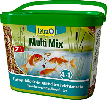 Tetra Pond Multi Mix - Fischfutter für gemischten Teichbesatz, enthält vier verschiedenen Futtersorten (Flockenfutter, Futtersticks, Gammarus, Wafer), 7 Liter - 1