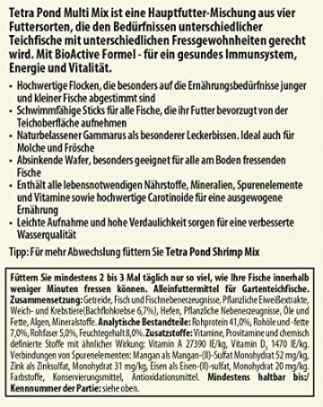 Tetra Pond Multi Mix - Fischfutter für gemischten Teichbesatz, enthält vier verschiedenen Futtersorten (Flockenfutter, Futtersticks, Gammarus, Wafer), 7 Liter - 7